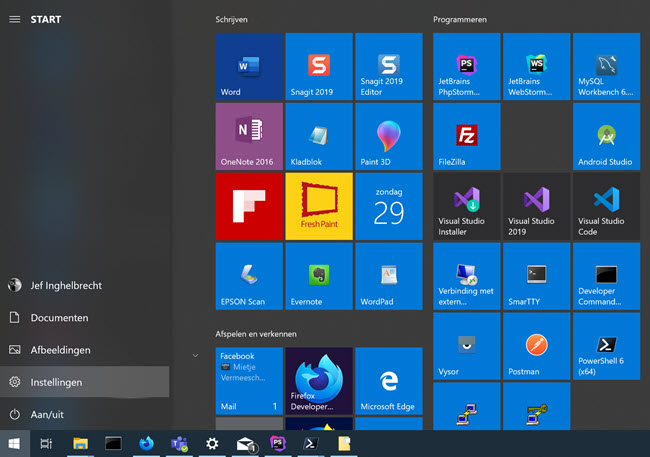 Instellingen openen in Windows 10